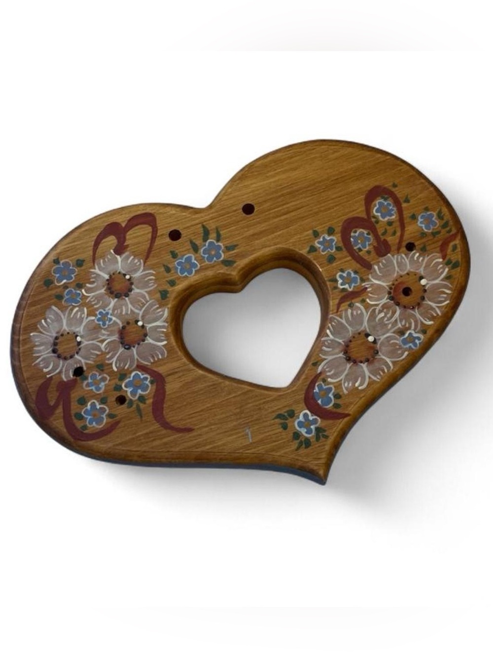 Vintage Wooden Handpainted Heart Decor 90s Floral